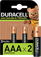 DURACELL ŞARJLI AAA İNCE KALEM PİL 750mAh 2Lİ BLİSTER (SE3A2750) - DURACELL