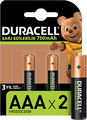DURACELL ŞARJLI AAA İNCE KALEM PİL 750mAh 2Lİ BLİSTER (SE3A2750) - 1