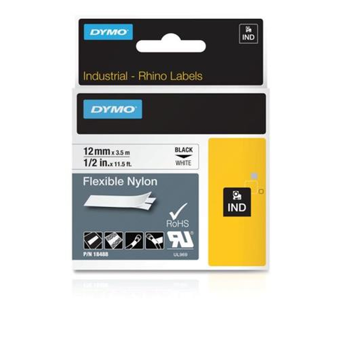 Dymo 18488 Esnek Naylon Şerit 12mmx3.5m Siyah-Beyaz (S0718040) - 1
