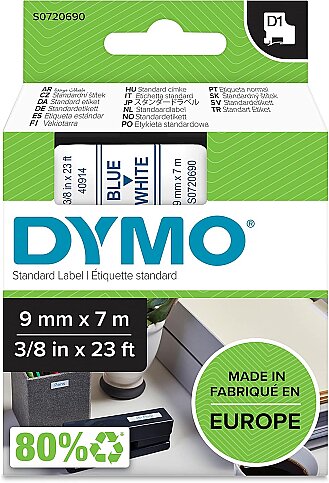 DYMO D1 40914 YEDEK ŞERİT 9mmx7m BEYAZ-MAVİ (S0720690) - 1