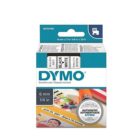 DYMO D1 43613 YEDEK ŞERİT 6mmx7m BEYAZ-SİYAH (S0720780) - 1
