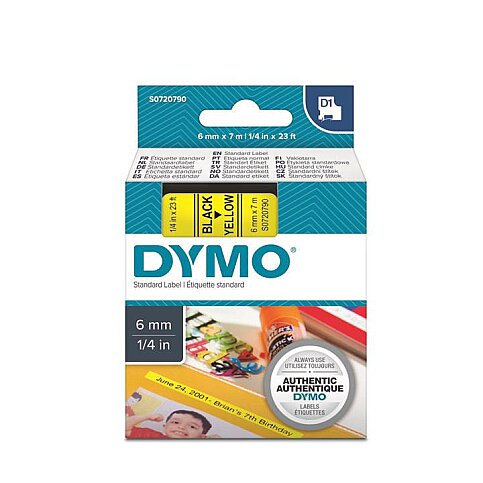 DYMO D1 43618 YEDEK ŞERİT 6mmx7m SARI-SİYAH (S0720790) - 1
