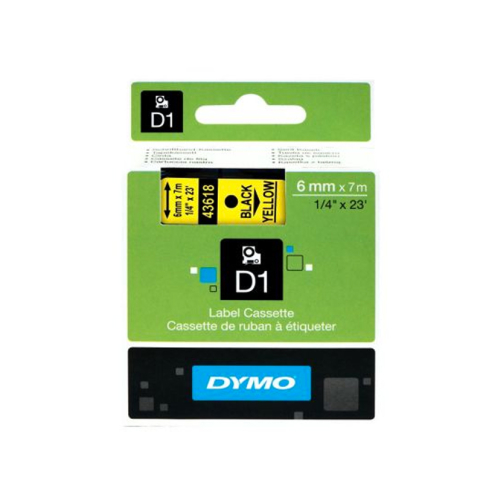 Dymo D1 43618 Yedek Şerit 6mmx7m Sarı-Siyah (S0720790) - 1