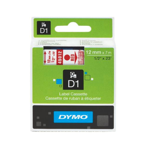 Dymo D1 45012 Yedek Şerit 12mmx7m Şeffaf Kırmızı (S0720520) - 1