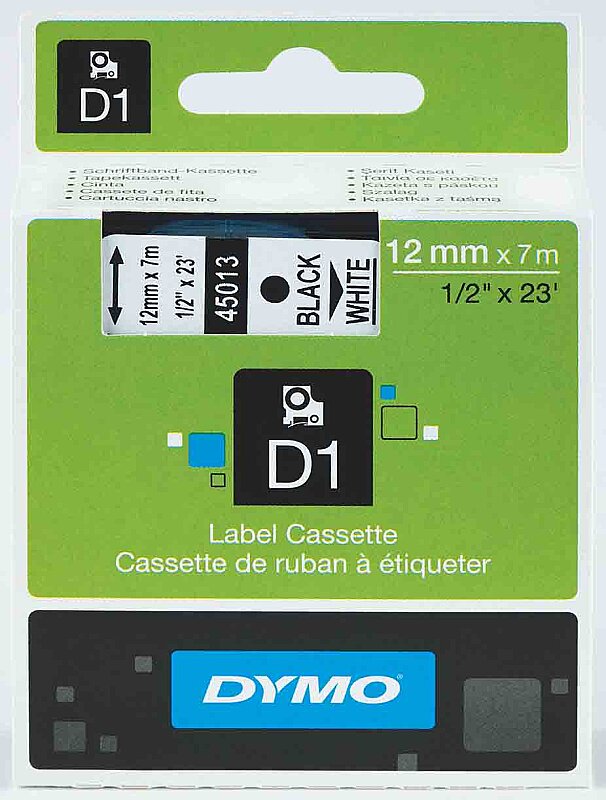 DYMO D1 45013 YEDEK ŞERİT 12mmx7m BEYAZ-SİYAH (S0720530)