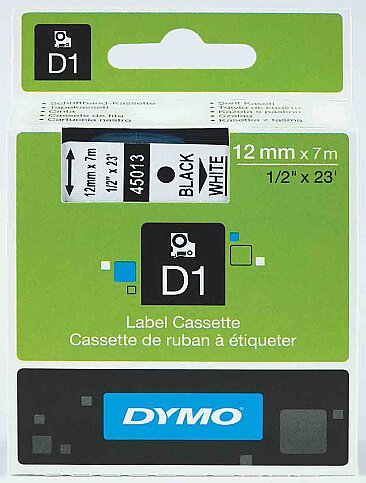 DYMO D1 45013 YEDEK ŞERİT 12mmx7m BEYAZ-SİYAH (S0720530) - 1