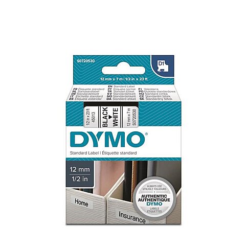 DYMO D1 45013 YEDEK ŞERİT 12mmx7m BEYAZ-SİYAH (S0720530) - 1
