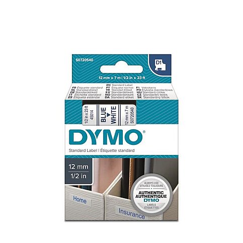 DYMO D1 45014 YEDEK ŞERİT 12mmx7m BEYAZ-MAVİ (S0720540) - 1