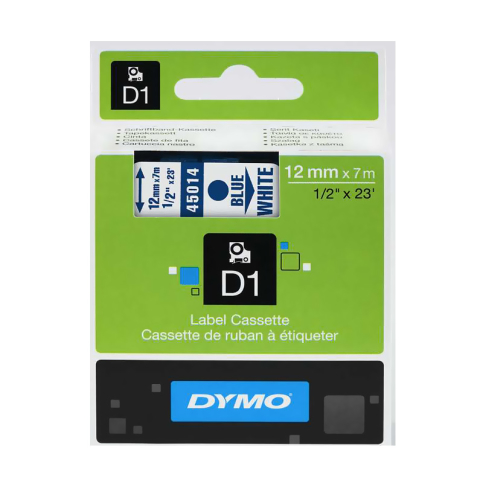Dymo D1 45014 Yedek Şerit 12mmx7m Beyaz-Mavi (S0720540) - 1