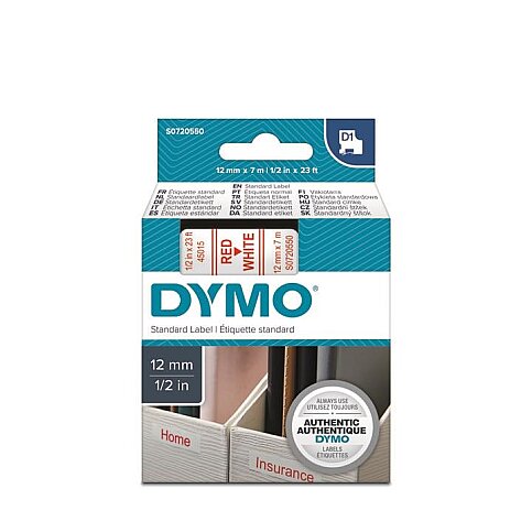 DYMO D1 45015 YEDEK ŞERİT 12mmx7m KIRMIZI-BEYAZ (S0720550) - 1