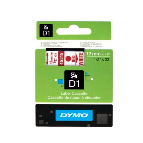 Dymo D1 45015 Yedek Şerit 12mmx7m Kırmızı-Beyaz (S0720550) - 1