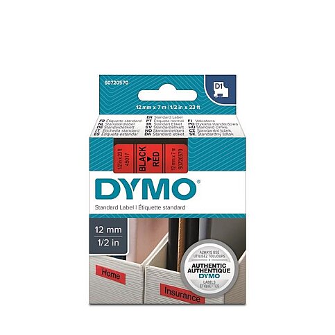 DYMO D1 YEDEK ŞERİT 12mmx7m KIRMIZI-SİYAH (S0720570) - 1