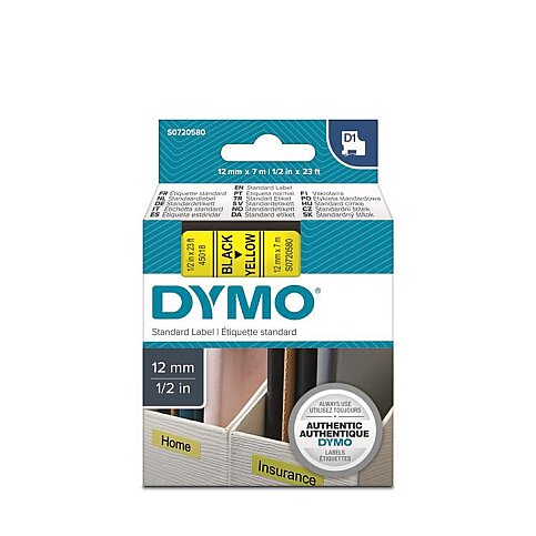DYMO D1 45018 YEDEK ŞERİT 12mmx7m SARI-SİYAH (S0720580) - 1