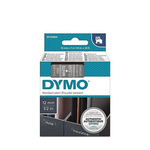DYMO D1 45020 YEDEK ŞERİT 12mmx7m ŞEFFAF BEYAZ (S0720600) - 1