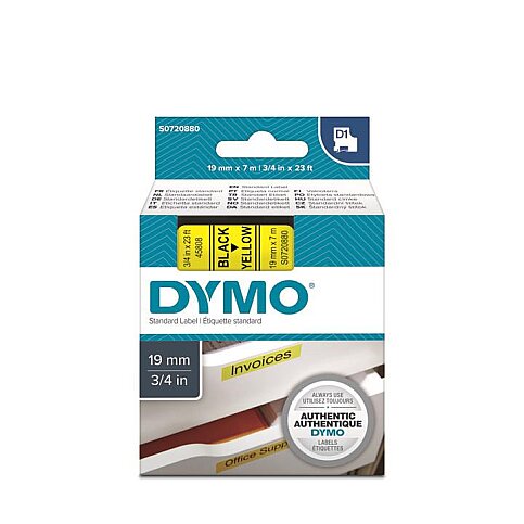 DYMO D1 45808 YEDEK ŞERİT 19mmx7m SARI-SİYAH (S0720880) - 1