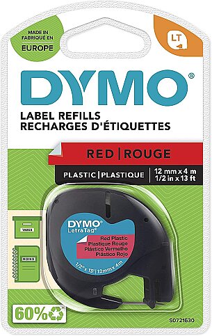 DYMO 59424 LETRATAG PLASTİK ŞERİT 12mmx4m KIRMIZI (S0721630) - 1