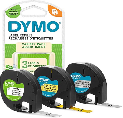 DYMO 59431 LETRATAG ŞERİT 12mmx4m 3LÜ (KAĞIT+SARI PLASTİK+GRİ METALİK)(S0721800)(DY-0721790) - 1