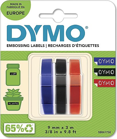 DYMO KABARTMA ŞERİT 9mmx3m SİYAH-KIRMIZI-MAVİ 3LÜ BLİSTER (S0847750) - 2