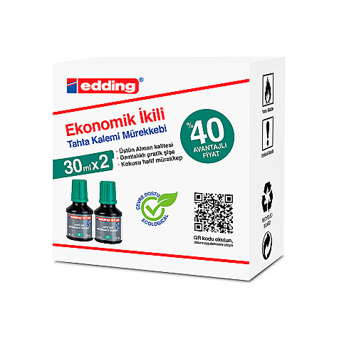 EDDİNG BT 30 TAHTA KALEM MÜREKKEBİ YEŞİL 30ml 2Lİ - 1
