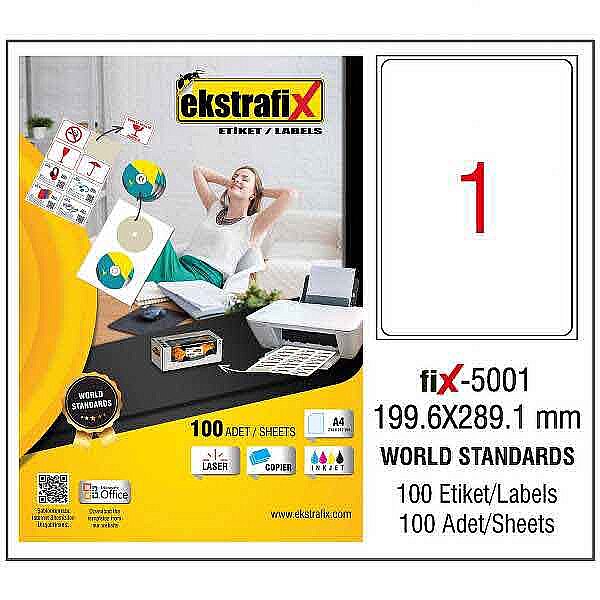 EKSTRAFİX FİX-5001 LASER ETİKET 199x289mm 1x100 100 ADET