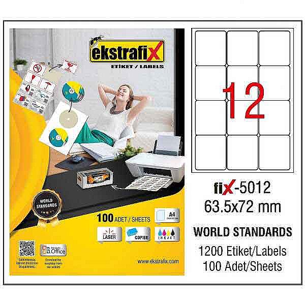 EKSTRAFİX FİX-5012 LASER ETİKET 52.5x33mm36x100 3600 ADET