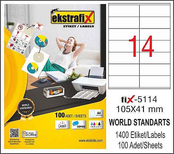 EKSTRAFİX FİX-5114 LASER ETİKET 105x41mm 14x100 1400 ADET