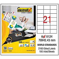 EKSTRAFİX FİX-5124 LASER ETİKET 70x42mm 21x100 2100 ADET - EKSTRAFİX