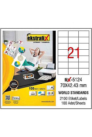 EKSTRAFİX FİX-5124 LASER ETİKET 70x42mm 21x100 2100 ADET - 1