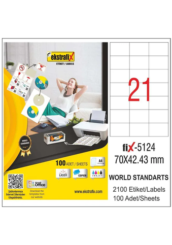 Ekstrafix 5124 Laser Etiket 70X42Mm 21X100 2100 Adet - 1