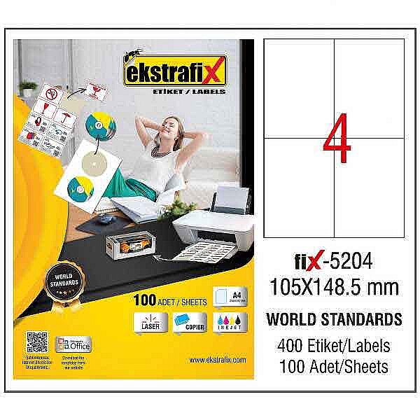EKSTRAFİX FİX-5204 LASER ETİKET 105x148.5mm4x100 400 ADET