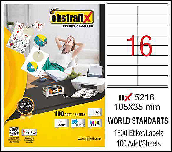 EKSTRAFİX FİX-5216 LASER ETİKET 105x35mm 16x100 1600 ADET