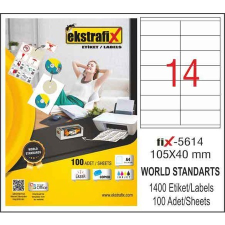 Ekstrafix 5614 Laser Etiket 105X40Mm 14X100 1400 Adet - 1