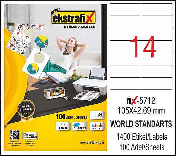EKSTRAFİX FİX-5712 LASER ETİKET 105x42.69mm 14x100 1400 ADET