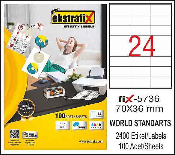 EKSTRAFİX FİX-5736 LASER ETİKET 70x36mm 24x100 2400 ADET