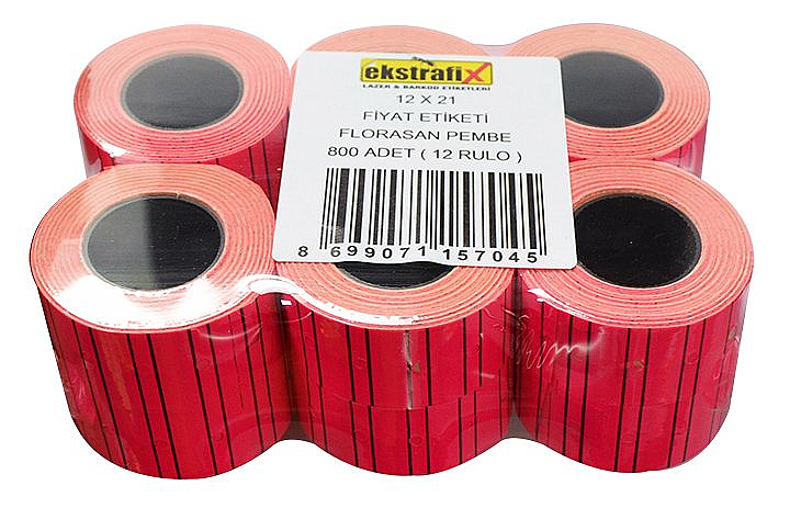 EKSTRAFİX FİX-5704 FİYAT ETİKETİ 12x21mm FLORASAN PEMBE 12Lİ