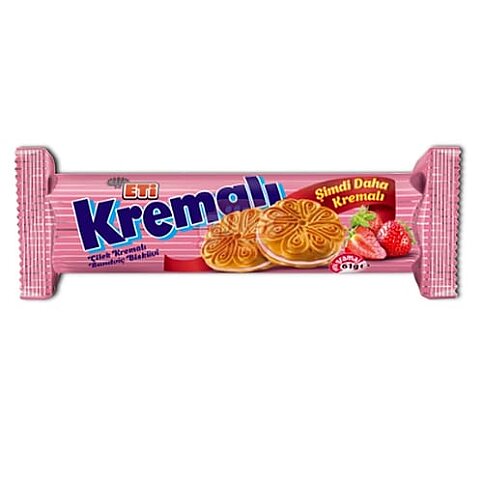 Eti Çilek Kremalı Sandviç Bisküvi 61gr - 1