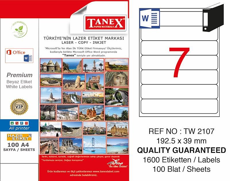 TANEX 2107 LASER ETİKET 192x39mm 7x100 700 ADET