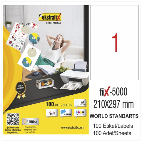 Ekstrafix 5000 Laser Etiket 210X297Mm 1X100 100 Adet - 1