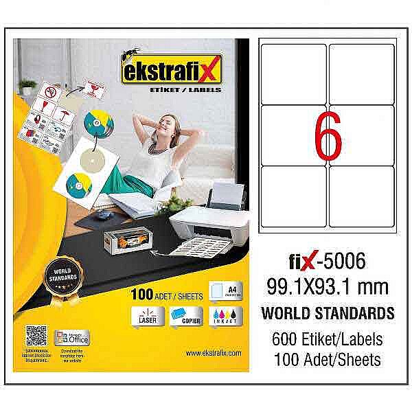 EKSTRAFİX FİX-5006 LASER ETİKET 99.1x93.1mm6x100 600 ADET