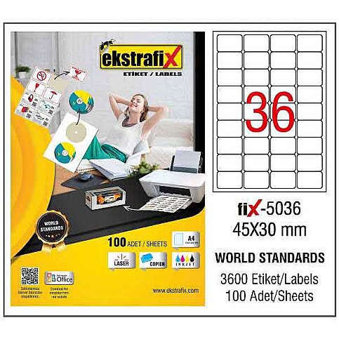 EKSTRAFİX FİX-5036 LASER ETİKET 45x30mm 36x100 3600 ADET - 1