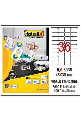 EKSTRAFİX FİX-5036 LASER ETİKET 45x30mm 36x100 3600 ADET - 1