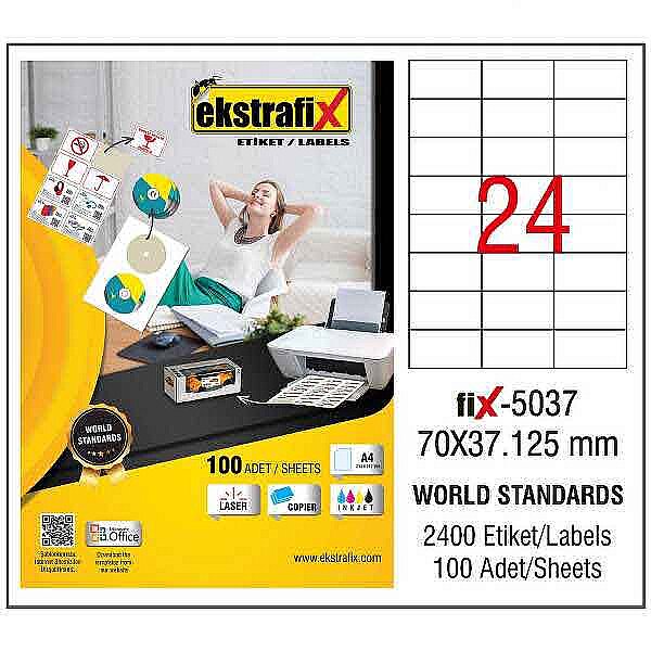 EKSTRAFİX FİX-5037 LASER ETİKET 70x37mm 24x100 2400 ADET