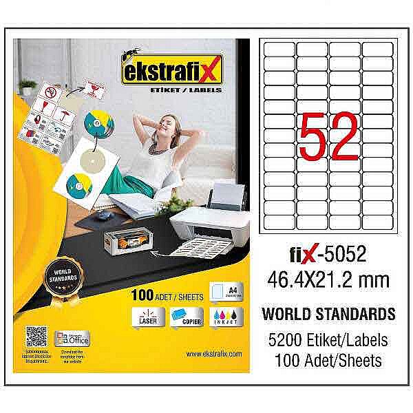 EKSTRAFİX FİX-5052 LASER ETİKET 46.4x21.2mm52x100 5200 ADET
