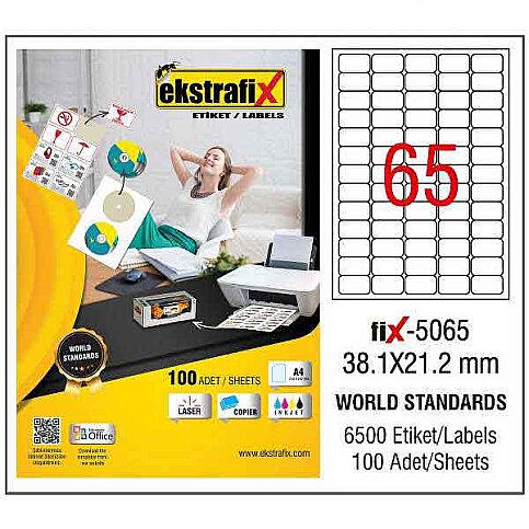 EKSTRAFİX FİX-5065 LASER ETİKET 38x21mm 65x100 6500 ADET - 1