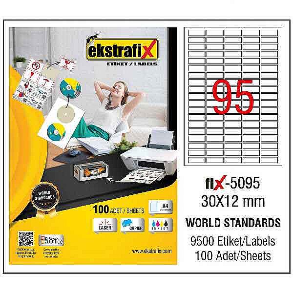 EKSTRAFİX FİX-5095 LASER ETİKET 30x12mm 95x100 9500 ADET