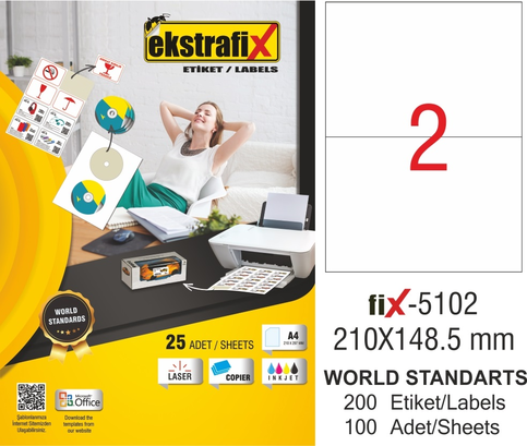 Ekstrafix 5102 Laser Etiket 210X148Mm 2X100 200 Adet - 1