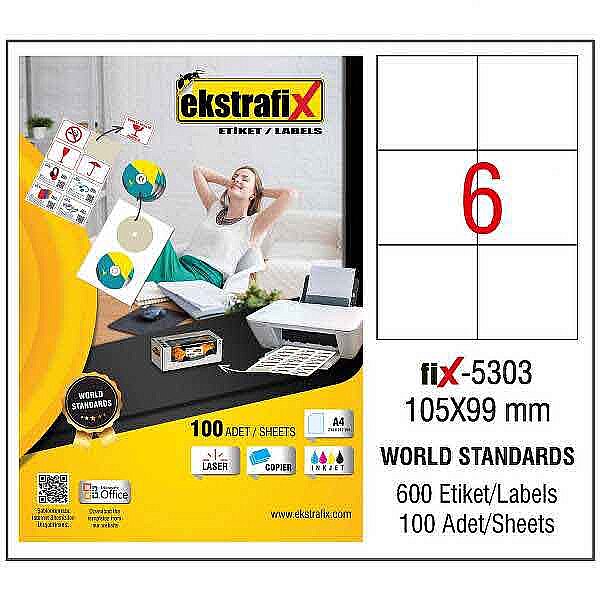 EKSTRAFİX FİX-5303 LASER ETİKET 105x99mm 6x100 600 ADET