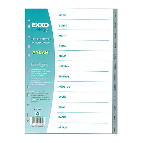 EXXO DOS-TS101 PLASTİK AYRAÇ A4 AYLAR OCAK-ARALIK - 1