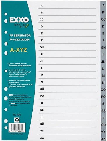 EXXO DOS-TS100 PLASTİK AYRAÇ A4 ALFABE A-Z - 1