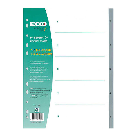 EXXO DOS-TS105 PLASTİK AYRAÇ A4 1-5 RAKAM GRİ - 1